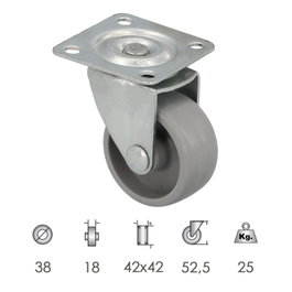 WOLFPACK LINEA PROFESIONAL Rueda Doméstica con Placa 42x42 mm y Ø 38 mm