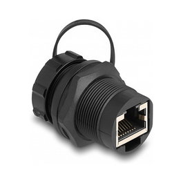 DeLOCK Acoplador RJ45 Cat.6A con tapa de sellado IP67 Negro