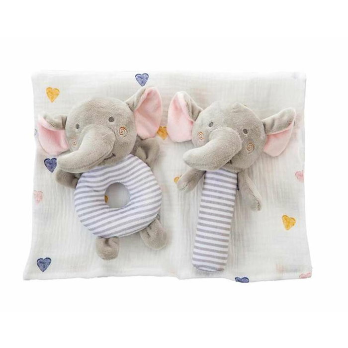 Creaciones Llopis Set de Elefante con Muselina y Sonajero Creaciones Llopis Set de Elefante con Muselina y Sonajero