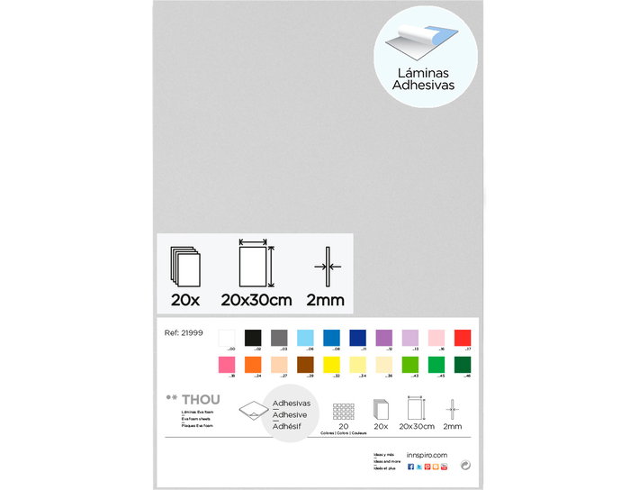 Innspiro Set de 20 láminas de goma EVA adhesivas colores surtidos 20x30cm x 2mm Innspiro Set de 20 láminas de goma EVA adhesivas colores surtidos 20x30cm x 2mm