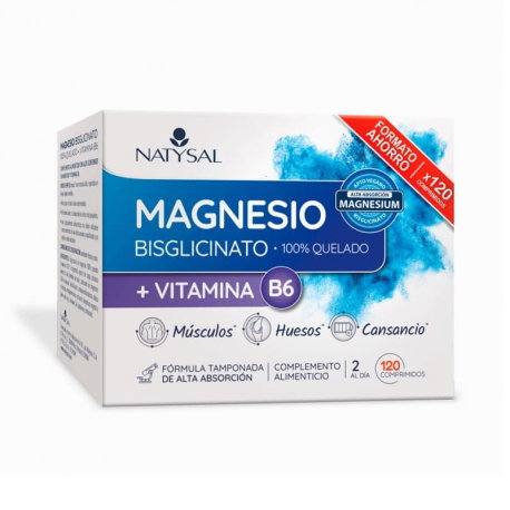 Natysal Magnesio Bisglicinato 100% Quelado con B6 120 comprimidos Pack Natysal Magnesio Bisglicinato 100% Quelado con B6 120 comprimidos Pack