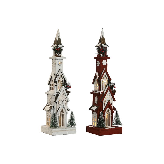 DKD Home Decor Set de 2 Casas LED de Madera Rojo y Blanco 16x14x63 cm DKD Home Decor Set de 2 Casas LED de Madera Rojo y Blanco 16x14x63 cm