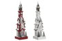 DKD Home Decor Set de 2 Casas LED de Madera Rojo y Blanco 16x14x63 cm