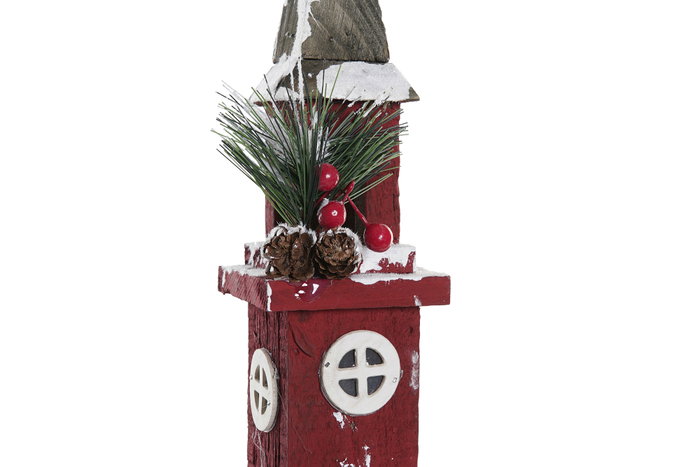 DKD Home Decor Set de 2 Casas LED de Madera Rojo y Blanco 16x14x63 cm