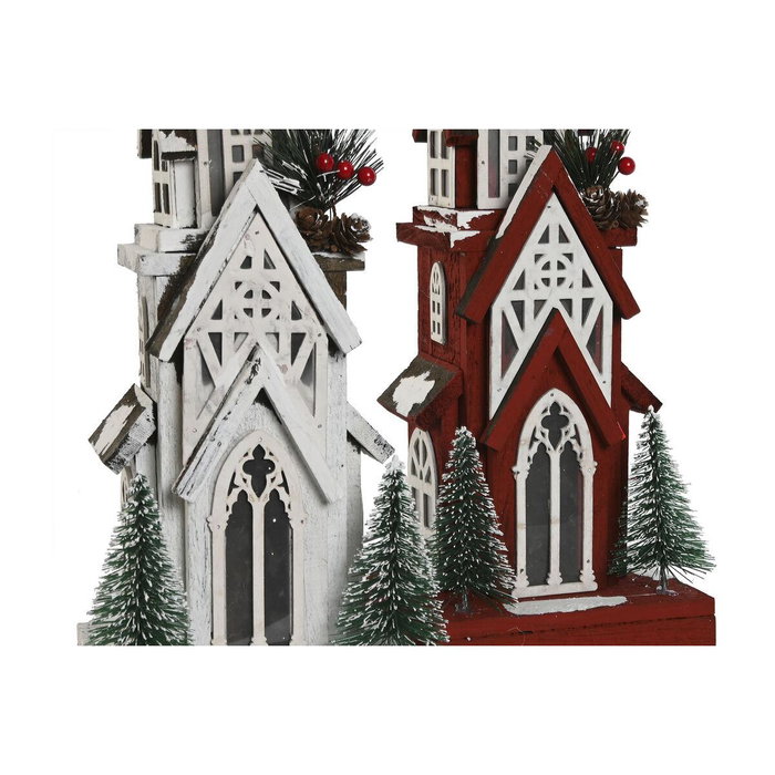DKD Home Decor Casa Navidad Tradicional Rojo Blanco Madera Led 14 x 63 x 16 cm (2 Unidades)