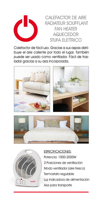 Basic Home Calefactor Aire 1000-2000W 13 cm ancho x 26.5 cm alto x 23 cm largo (4 Unidades)