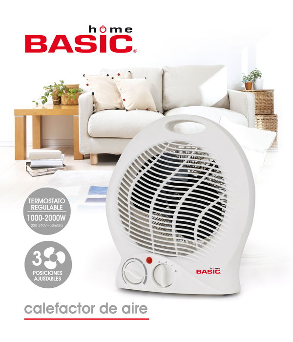 Basic Home Calefactor Aire 1000-2000W 13 cm ancho x 26.5 cm alto x 23 cm largo (4 Unidades)