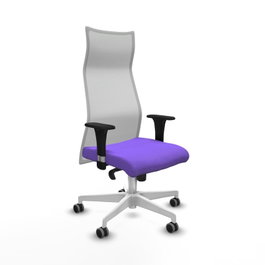 PIQUERAS Y CRESPO Sillón Albacete con Mecanismo Sincro, Tela Lila y Malla Blanca, Base Blanca, Brazos 1D, Ruedas 65mm