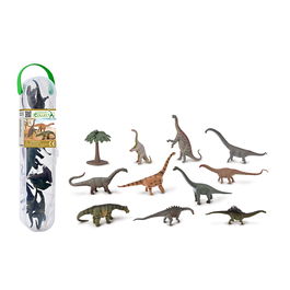 Collecta Tubo Mini Saurópodos A1213 con Colección de Mini Animales Salvajes, 12 Unidades
