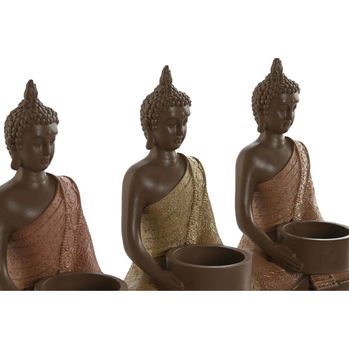 DKD Home Decor Portavelas de Resina con Diseño de Buda y 3 Velas - Coral