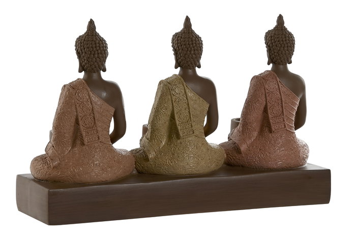 DKD Home Decor Portavela Oriental Buda Resina Coral Lima Naranja Marron 8.5 x 17 x 28 cm