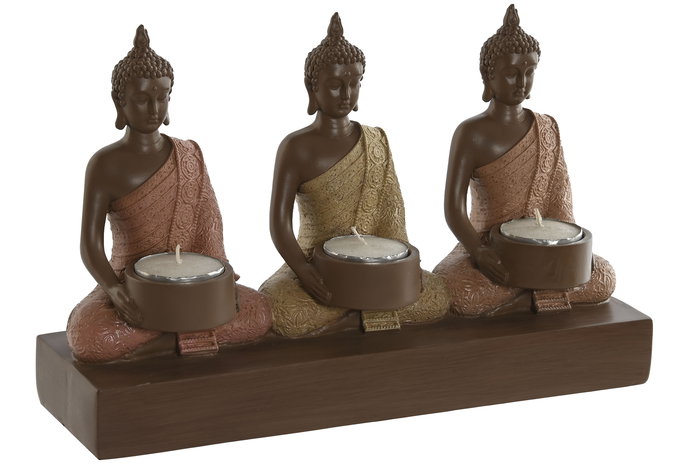 DKD Home Decor Portavela Oriental Buda Resina Coral Lima Naranja Marron 8.5 x 17 x 28 cm