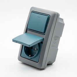 BUSCH JAEGER Combinación de enchufe con interruptor basculante AP gris/azulgroen