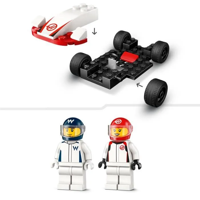 LEGO City Coches de F1 Williams Racing y Haas F1 con minifiguras de pilotos