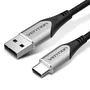 Vention Cable USB 2.0 Tipo-C Macho a USB A Macho 1m CODHF - Malla Nylon, Carga Rápida 3A, Transferencia Datos 480 Mbps, Conector Aluminio Negro