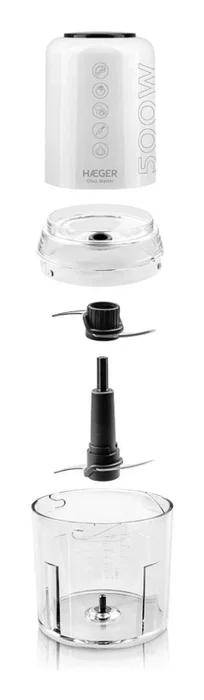 HAEGER Chop Master Picadora eléctrica - 500W, 0.5L (500 ml), 4 cuchillas de acero inoxidable, 2 velocidades, color Blanco, para picar y triturar alimentos