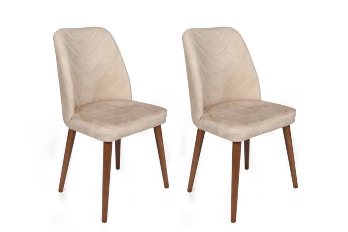 Hanah Home Dallas-550 V4 Juego de 4 Sillas de Comedor, Terciopelo Beige, Patas de Madera Nogal, 50x90x49 cm