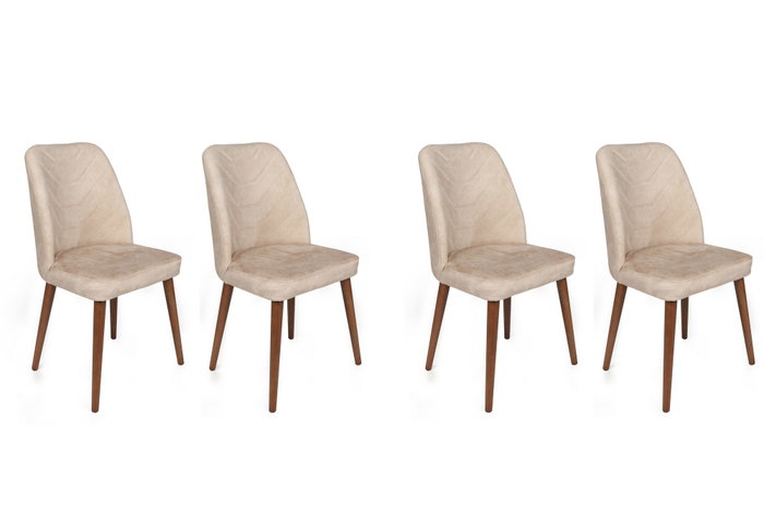 Hanah Home Dallas-550 V4 Juego de 4 Sillas de Comedor, Terciopelo Beige, Patas de Madera Nogal, 50x90x49 cm