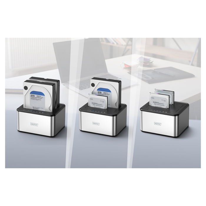 Digitus Estación Acoplamiento Docking USB 3.0 Dual 2.5"/3.5" SATA HDD SSD Plata