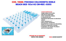 Double Beach Bed Colchoneta de Piscina 193x142 cm