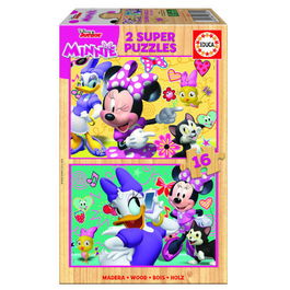 Educa Borrás 17623 Puzzle Minnie Happy Helpers Madera 2x16 Piezas 26x18 cm Multicolor Niña Niño Juego Educativo