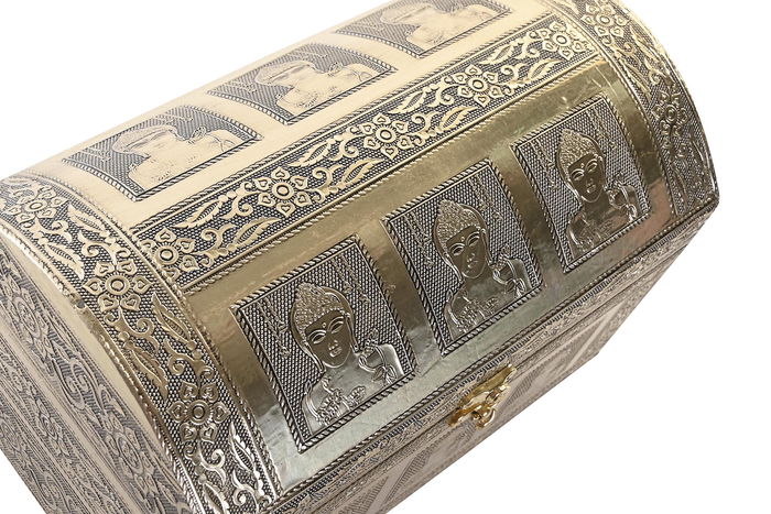 DKD Home Decor Joyero Arabe Champan Beige Madera y Aluminio 15.5 x 18 x 25 cm