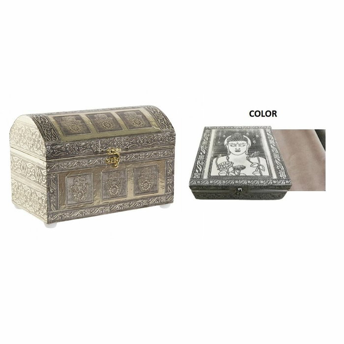 DKD Home Decor Joyero Arabe Champan Beige Madera y Aluminio 15.5 x 18 x 25 cm