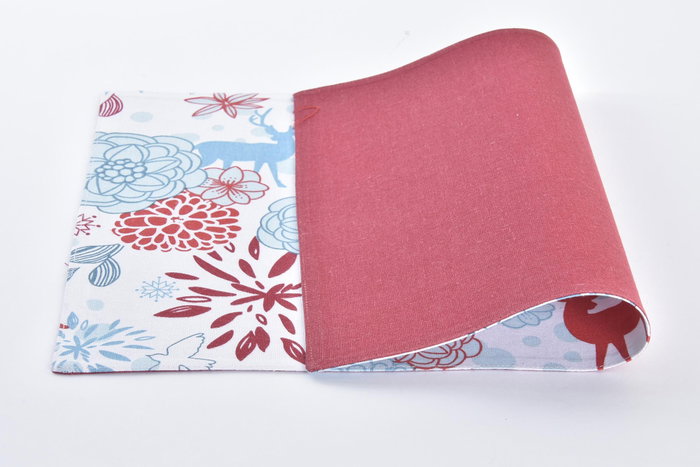 DKD Home Decor Individual Navidad Reno Flores Azul Celeste Rojo Algodón 30 x 45 cm Pack 12 Unidades