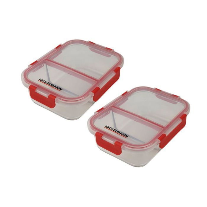 Fackelmann Juego de 2 fiambreras de cristal Move con dos compartimentos, 1000 ml Fackelmann Juego de 2 fiambreras de cristal Move con dos compartimentos, 1000 ml