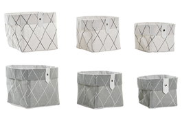 DKD Home Decor Set de 3 Cestas Japan Stripes de Algodón y Poliéster