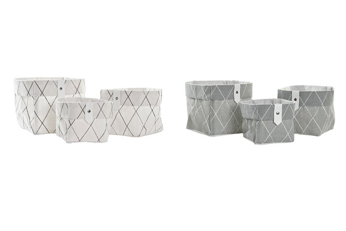 DKD Home Decor Set de 3 Cestas Japan Stripes de Algodón y Poliéster