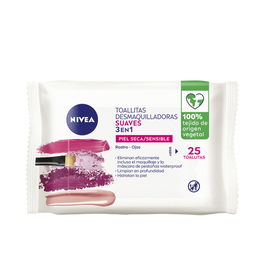 Nivea Toallitas Desmaquilladoras Suaves 3 en 1 para Piel Seca y Sensible, 25 unidades