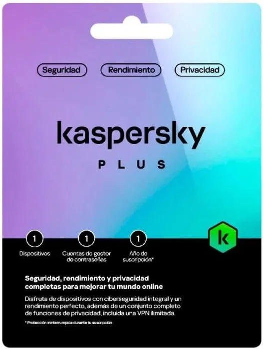 Kaspersky Plus Antivirus con VPN ilimitada, Password Manager y herramientas de rendimiento - 1 licencia 1 año para 1 dispositivo - Seguridad Integral en Español