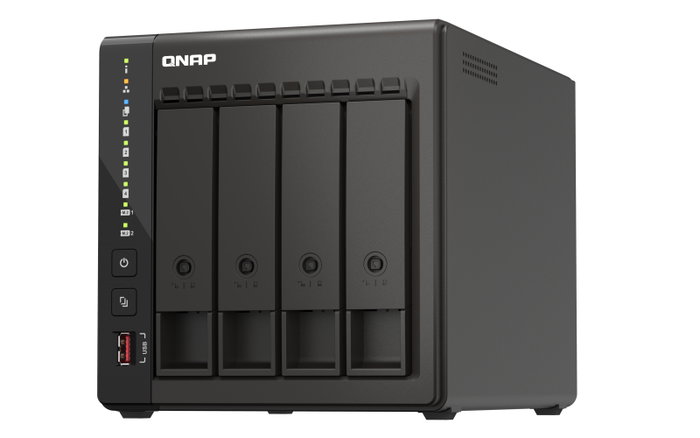QNAP TS-453E-8G NAS Servidor de Almacenamiento 4-Bay, 8GB RAM, Procesador Intel Celeron J6412, 2 Puertos 2.5GbE, 2xHDMI, 4xUSB, Ranuras M.2
