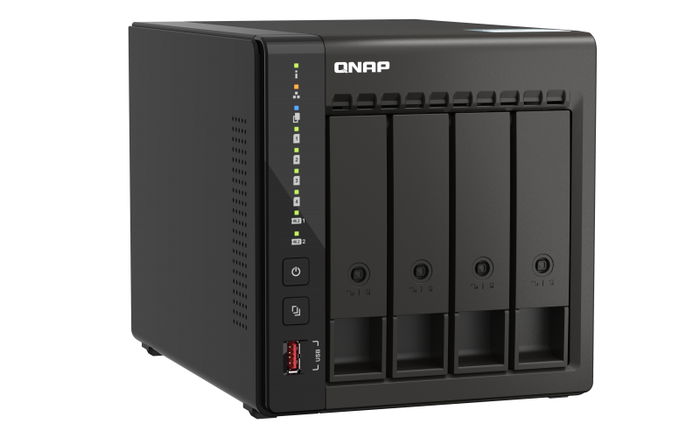 QNAP TS-453E-8G NAS Servidor de Almacenamiento 4-Bay, 8GB RAM, Procesador Intel Celeron J6412, 2 Puertos 2.5GbE, 2xHDMI, 4xUSB, Ranuras M.2