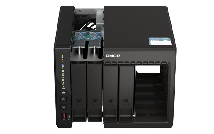 QNAP TS-453E-8G NAS Servidor de Almacenamiento 4-Bay, 8GB RAM, Procesador Intel Celeron J6412, 2 Puertos 2.5GbE, 2xHDMI, 4xUSB, Ranuras M.2