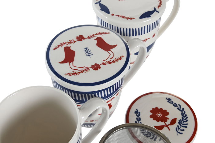 DKD Home Decor Mug Infusiones Mediterraneo Blue Red Bird Porcelana Inox Azul Rojo Blanco 9 x 11 x 12 cm (6 Unidades) DKD Home Decor Mug Infusiones Mediterraneo Blue Red Bird Porcelana Inox Azul Rojo Blanco 9 x 11 x 12 cm (6 Unidades)