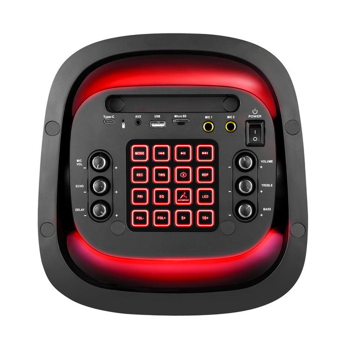 Phoenix Rumbleboss Altavoz Portátil Bluetooth 5.0 de 80W RMS con Micrófonos Karaoke, Luz RGB, Batería Recargable y Radio FM