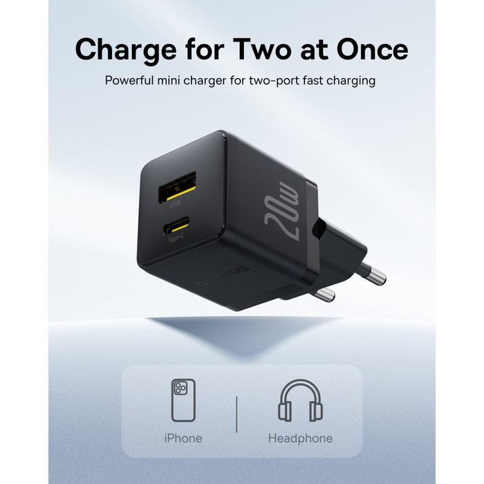 Baseus Palm Cargador 20W USB y USB-C Negro EU