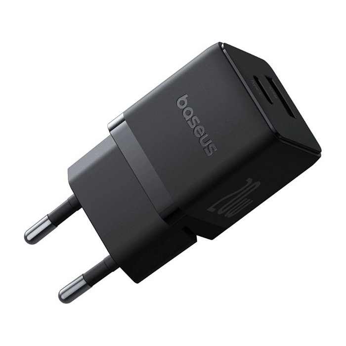 Baseus Cargador Rápido 20W 2 Puertos (USB-C/USB-A) Power Delivery 3.0 & Quick Charge 3.0 para Interiores, Enchufe EU, Negro