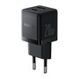 Baseus Cargador Rápido 20W 2 Puertos (USB-C/USB-A) Power Delivery 3.0 & Quick Charge 3.0 para Interiores, Enchufe EU, Negro