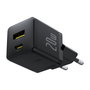 Baseus Cargador Rápido 20W 2 Puertos (USB-C/USB-A) Power Delivery 3.0 & Quick Charge 3.0 para Interiores, Enchufe EU, Negro