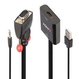 Lindy Convertidor VGA y Audio a HDMI, Adaptador para Conectar Ordenador a Monitor o TV