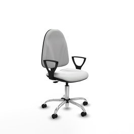 Silla de oficina Algarra con mecanismo Contacto permanente básico tapizada con Tela color Blanco. Equipada con Base cromada, Brazos fijos y Ruedas autofrenantes