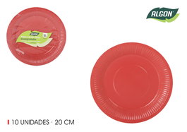 Algon Set 10 Platos Cartón Rojo L/Soja 21 cm (24 Unidades)