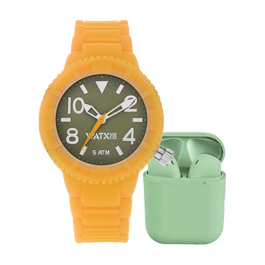 Watxandco Reloj Analógico para Mujer con Correa Naranja y Caja Transparente