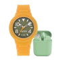 Watxandco Reloj Analógico para Mujer con Correa Naranja y Caja Transparente