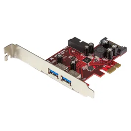 StarTech Adaptador PCIe de 2 Puertos USB 3.0 a SATA Interno y 2 Puertos USB Externos con Alimentación, Full/Low Profile, Renesas/NEC, para Windows y Server