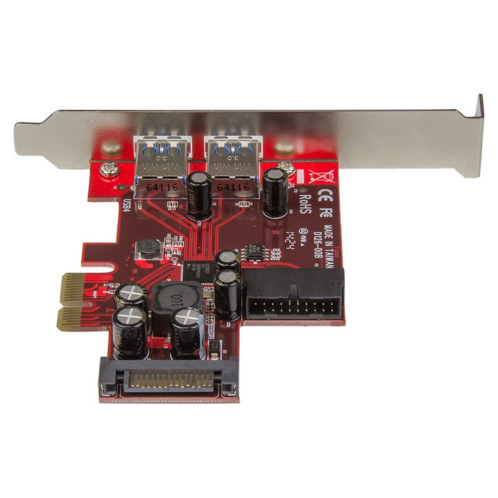 StarTech Adaptador PCIe de 2 Puertos USB 3.0 a SATA Interno y 2 Puertos USB Externos con Alimentación, Full/Low Profile, Renesas/NEC, para Windows y Server StarTech Adaptador PCIe de 2 Puertos USB 3.0 a SATA Interno y 2 Puertos USB Externos con Alimentación, Full/Low Profile, Renesas/NEC, para Windows y Server