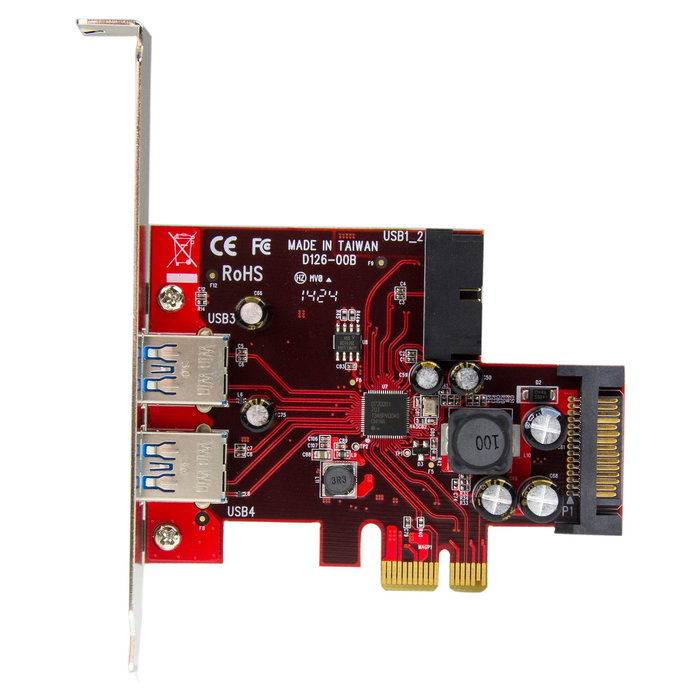 StarTech Adaptador PCIe de 2 Puertos USB 3.0 a SATA Interno y 2 Puertos USB Externos con Alimentación, Full/Low Profile, Renesas/NEC, para Windows y Server StarTech Adaptador PCIe de 2 Puertos USB 3.0 a SATA Interno y 2 Puertos USB Externos con Alimentación, Full/Low Profile, Renesas/NEC, para Windows y Server